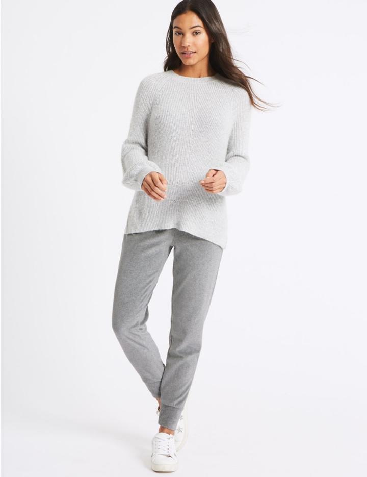 Marks & Spencer Velour Ribbed Cuff Joggers Grey Marl