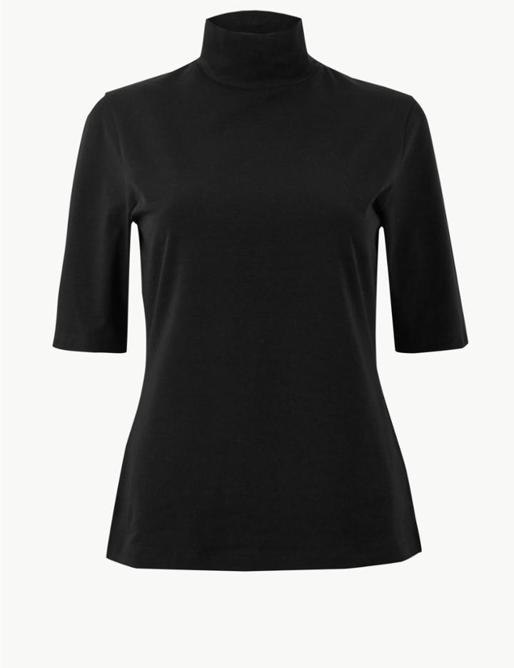 Marks & Spencer High Neck Short Sleeve T-shirt Black