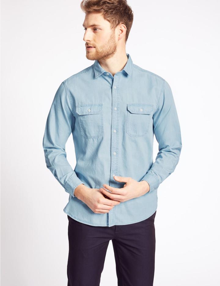 Marks & Spencer Denim Shirt With Pockets Med Blue Denim