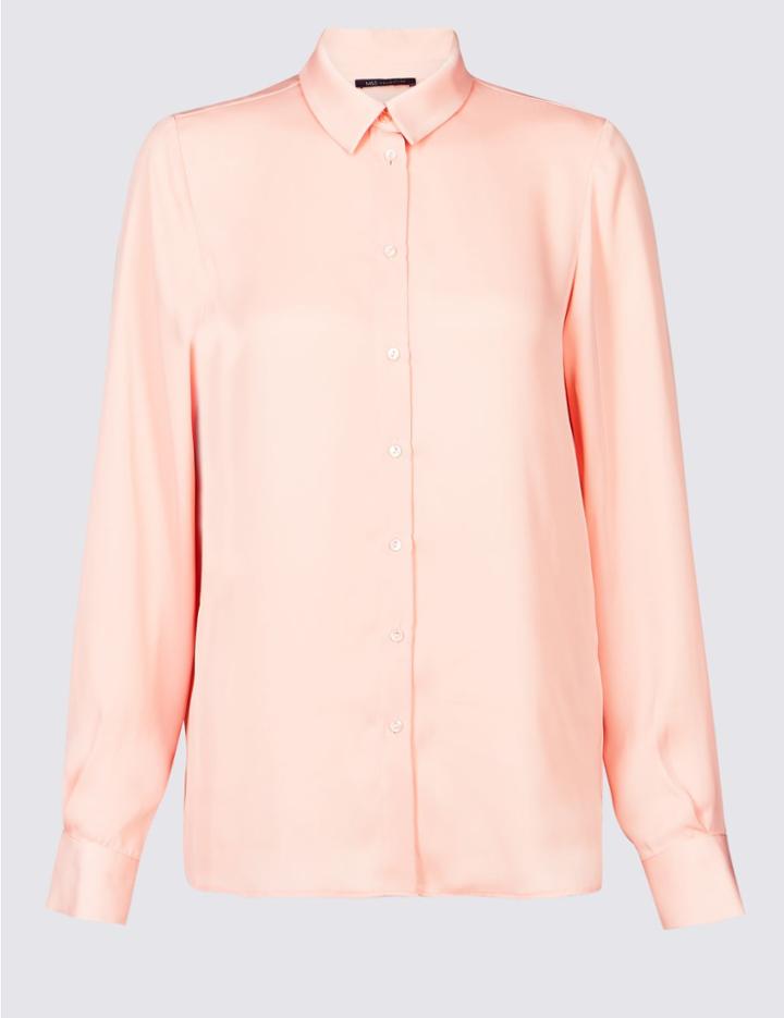 Marks & Spencer Satin Long Sleeve Shirt Blush