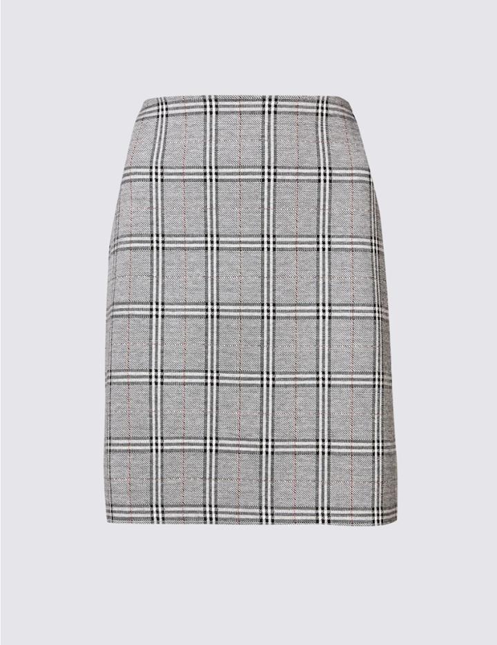 Marks & Spencer Checked Jersey A-line Mini Skirt Grey Mix