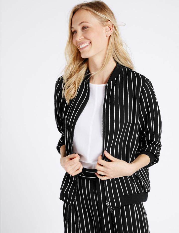 Marks & Spencer Striped Bomber Jacket Black Mix