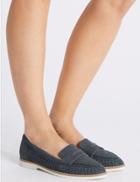 Marks & Spencer Leather Woven Side Detail Loafers Navy