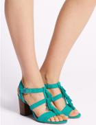 Marks & Spencer Suede Block Heel Tassel Sandals Aqua