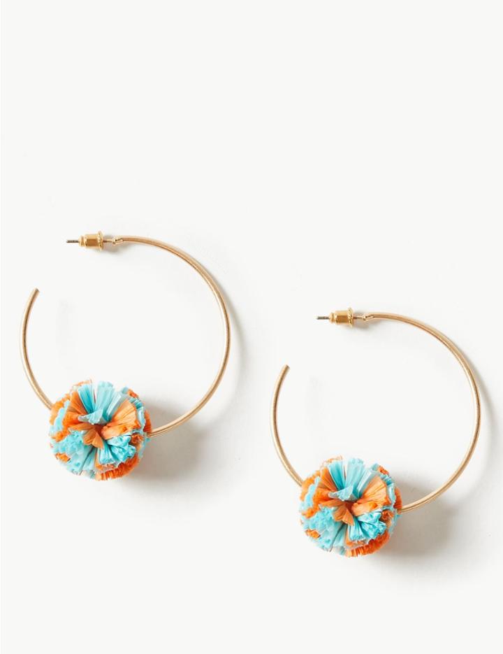 Marks & Spencer Raffia Pom-pom Earrings Coral Mix
