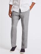 Marks & Spencer Tailored Fit Pure Linen Trousers Blue/grey