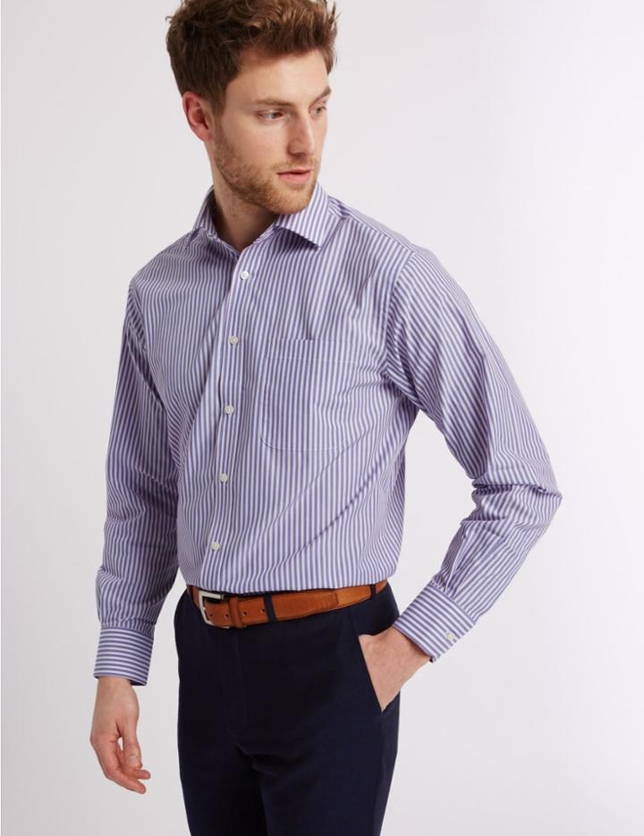 Marks & Spencer Cotton Rich Regular Fit Shirt Pink Mix