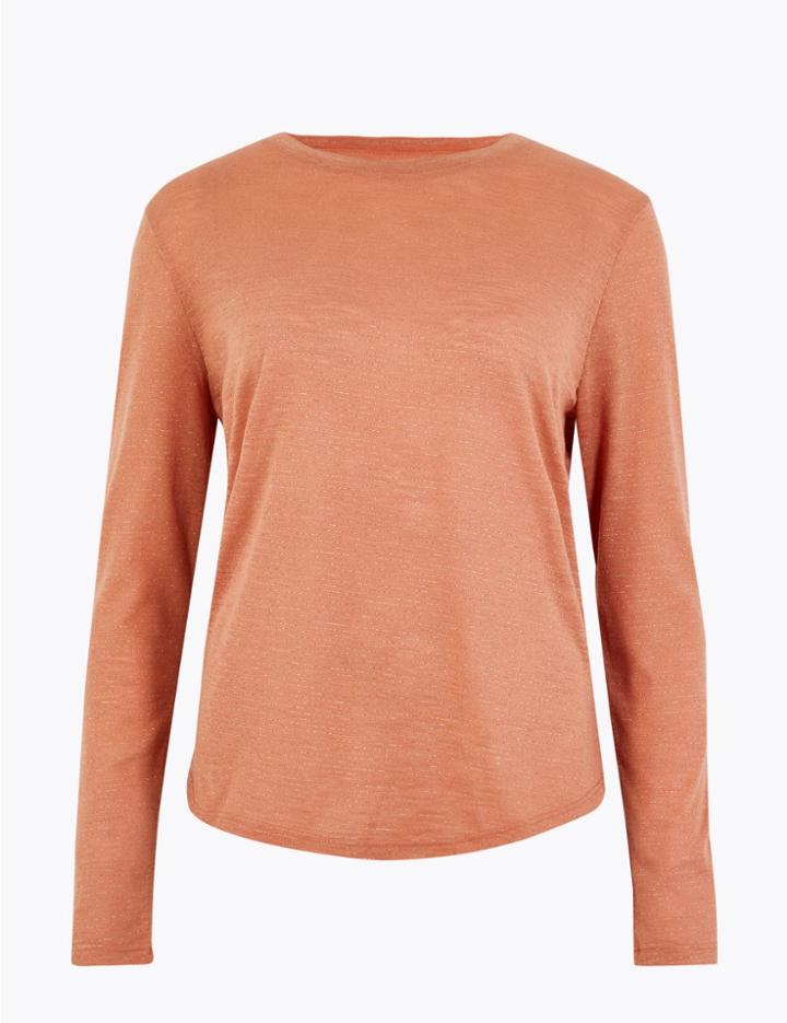 Marks & Spencer Lurex Striped Relaxed T-shirt Terracotta Mix