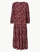 Marks & Spencer Ditsy Floral Print Relaxed Midi Dress Dark Red Mix