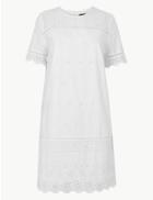 Marks & Spencer Pure Cotton Embroidered Shift Dress Soft White