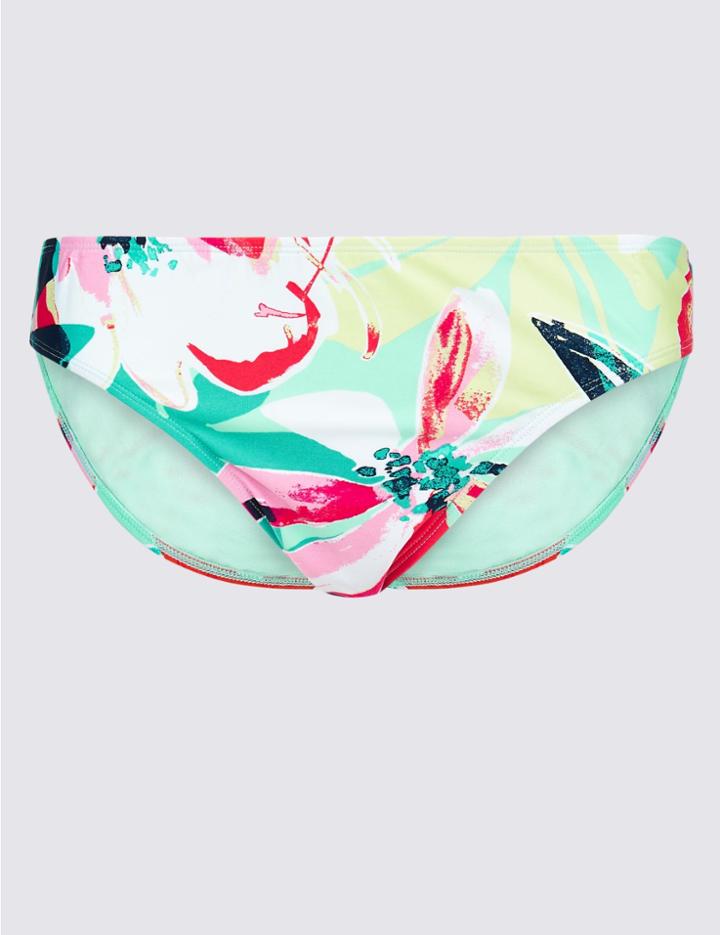 Marks & Spencer Floral Print Hipster Bikini Bottoms Aqua Mix