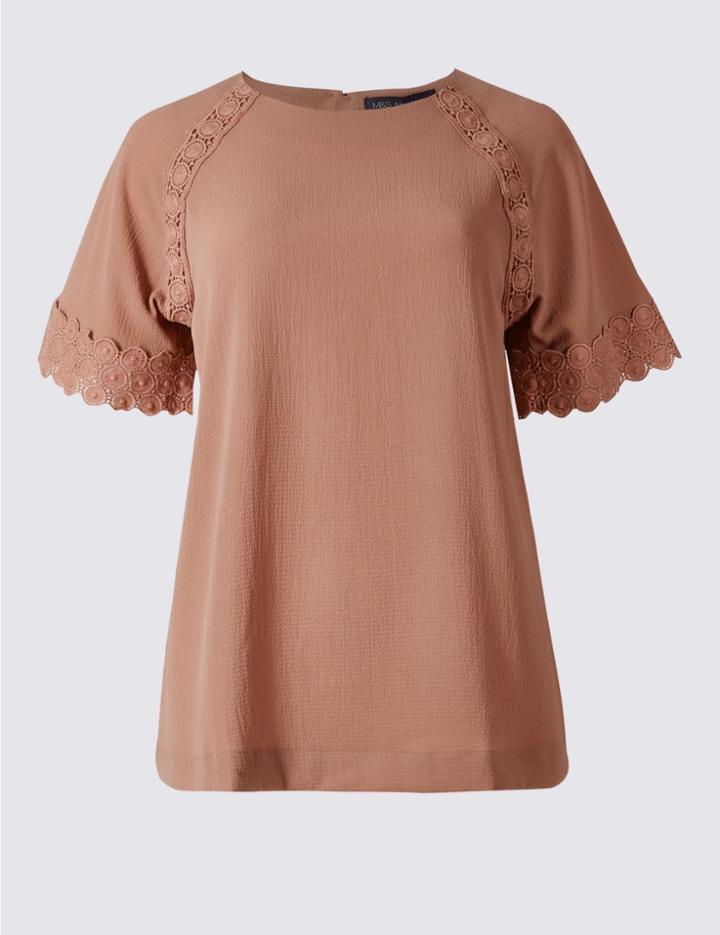 Marks & Spencer Petite Crochet Trim Short Sleeve Shell Top Blush