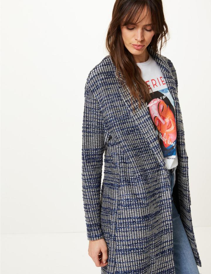 Marks & Spencer Textured Unlined Tweed Cardi Coat Blue Mix