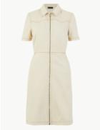 Marks & Spencer Mini Denim Fit And Flare Dress Ecru