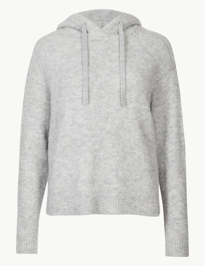 Marks & Spencer Textured Hooded Jumper Grey Marl