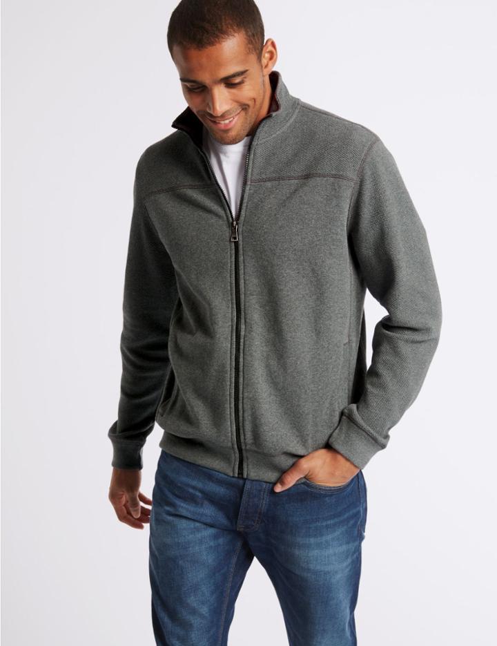 Marks & Spencer Pure Cotton Zipped Through Sweatshirt Grey Mix