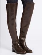 Marks & Spencer Leather Block Heel Over The Knee Boots Chocolate