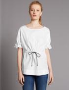 Marks & Spencer Pure Cotton Round Neck Short Sleeve Blouse White