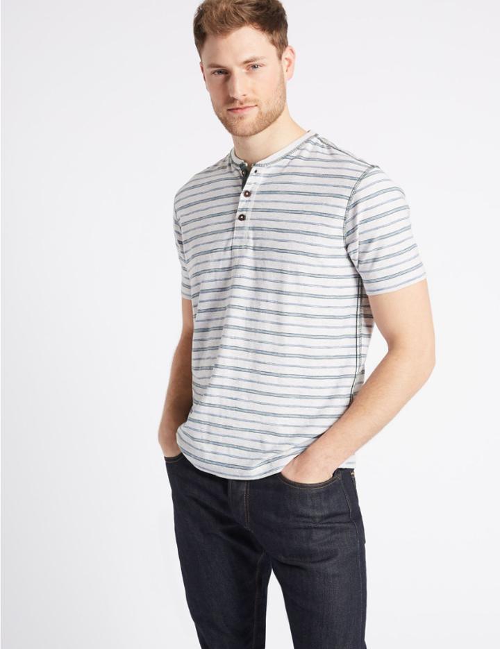 Marks & Spencer Pure Cotton Striped Top Ecru Mix
