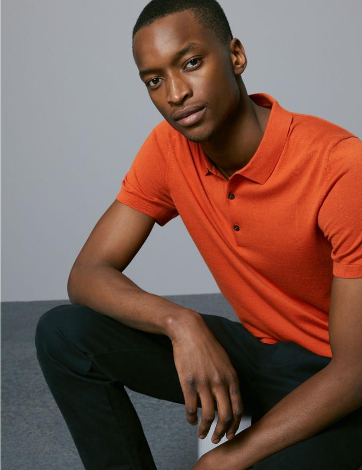 Marks & Spencer Cotton Blend Slim Fit Polo Shirt Orange