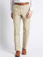Marks & Spencer Tailored Fit Pure Cotton Textured Trousers Navy