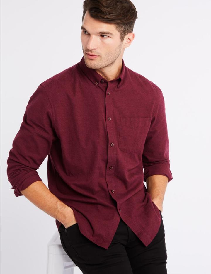 Marks & Spencer Brushed Cotton Shirt Burgundy
