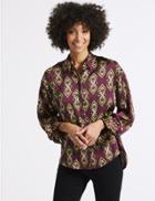 Marks & Spencer Geometric Print Long Sleeve Tie Cuff Shirt Purple Mix