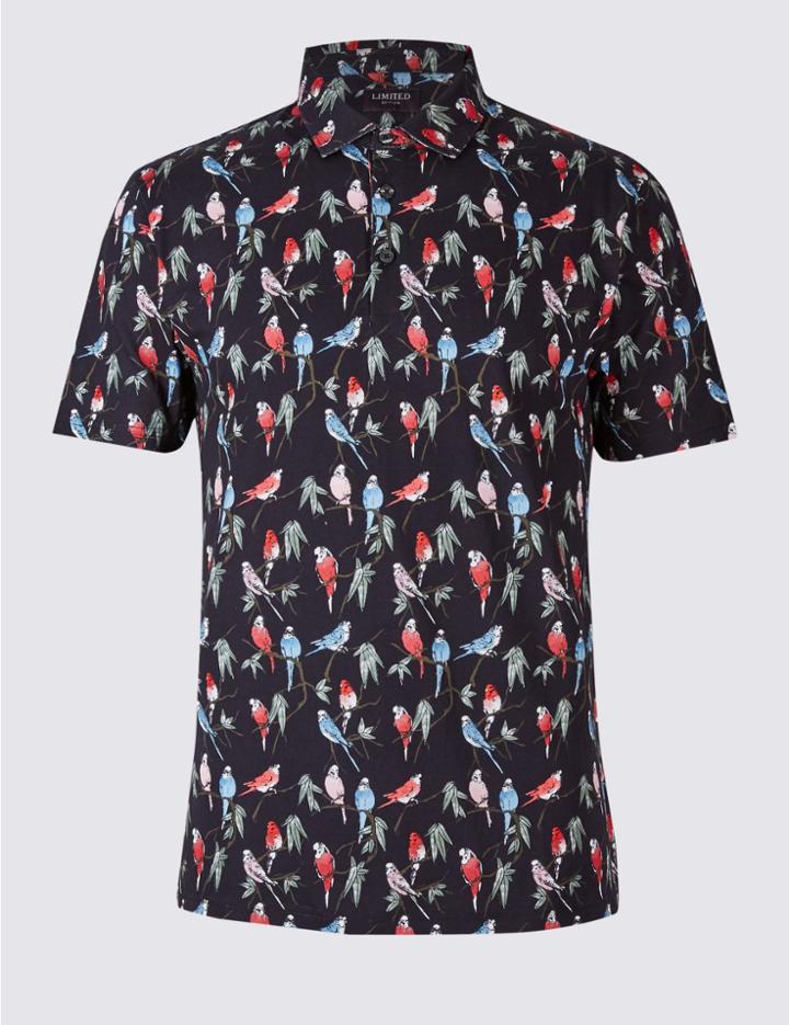 Marks & Spencer Pure Cotton Printed Polo Shirt Black