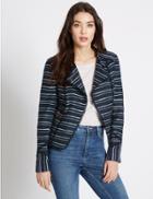 Marks & Spencer Cotton Blend Striped Fringe Jacket Navy Mix