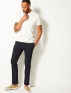 Marks & Spencer Cotton Rich Shorter Length Chinos With Stretch Navy