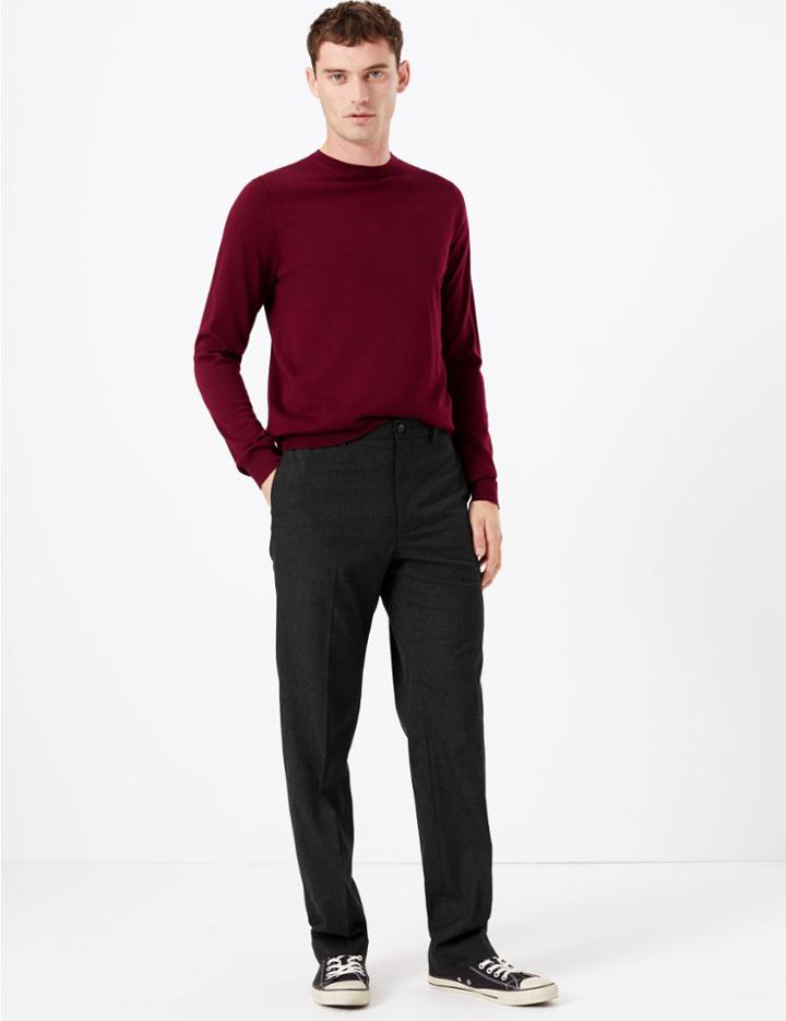 Marks & Spencer Regular Fit Stretch Checked Trousers Charcoal