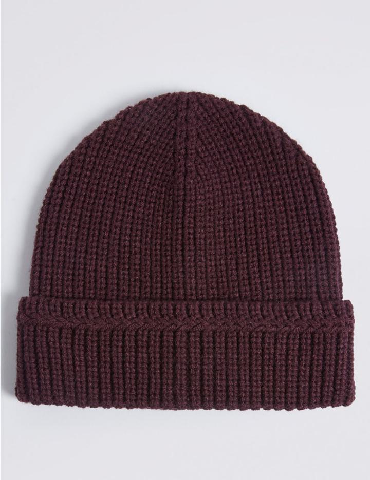 Marks & Spencer Ribbed Beanie Hat Burgundy