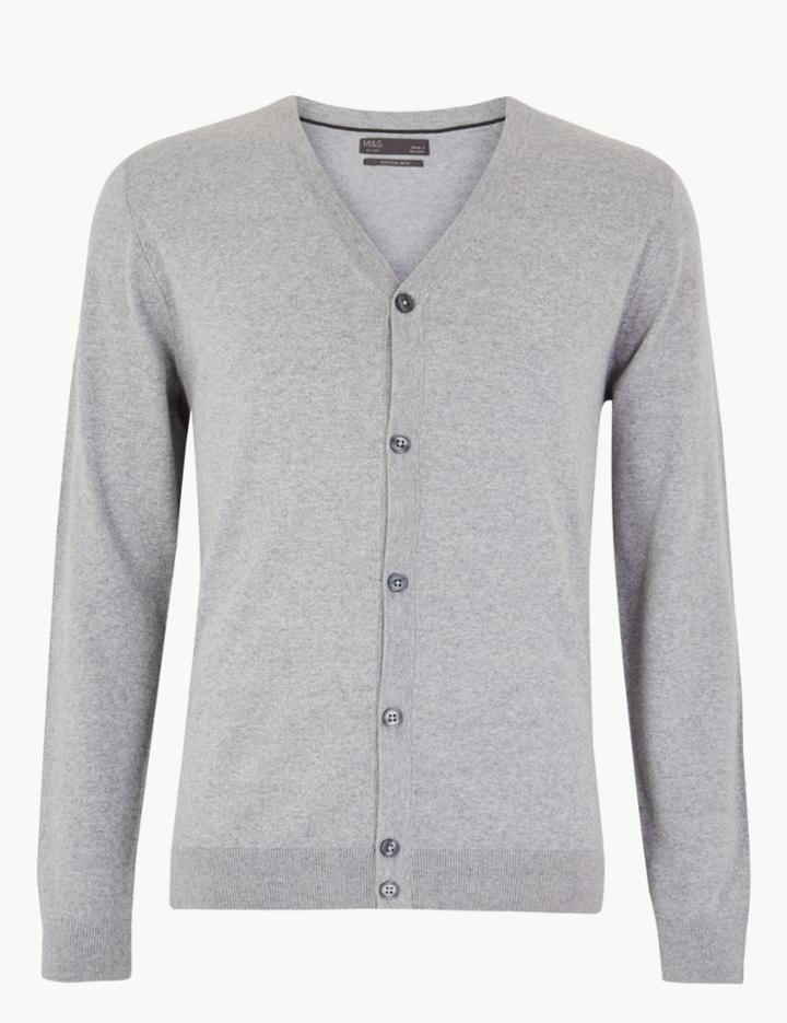 Marks & Spencer Cotton V-neck Cardigan Grey