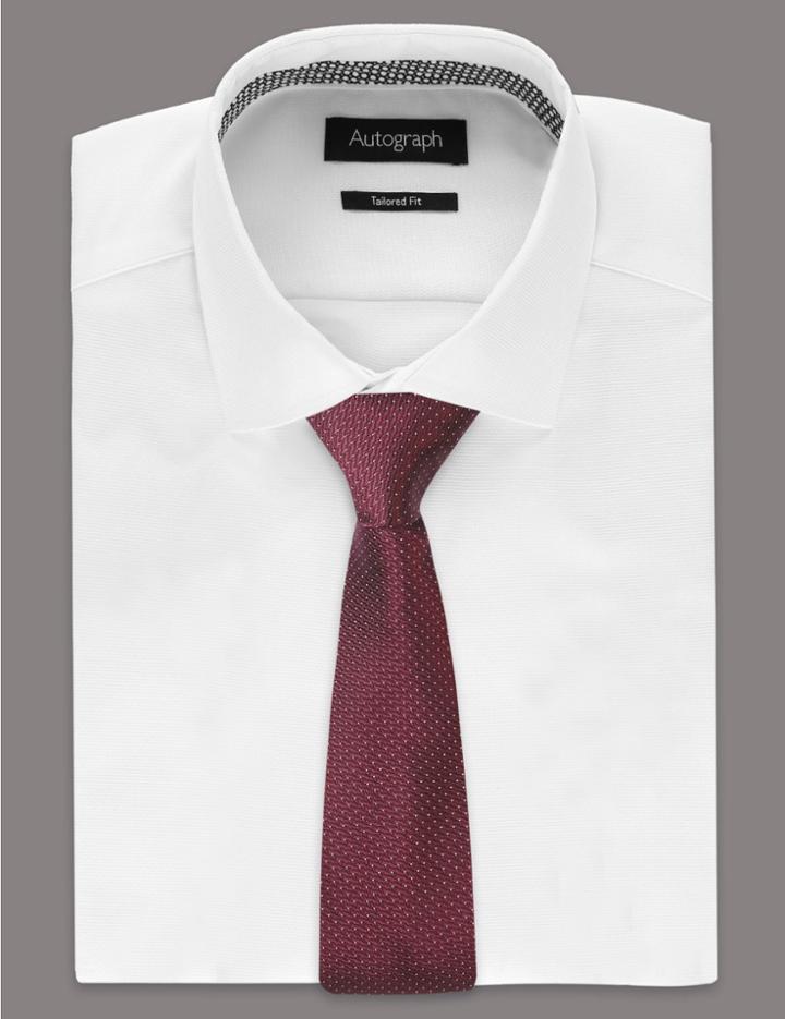 Marks & Spencer Pure Silk Micro Dotted Tie Burgundy