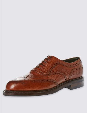 Marks & Spencer Classic Country Brogue In Tan Scotchgrain Leather Brown