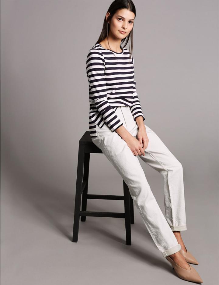 Marks & Spencer High Waist Boyfriend Jeans With Linen Ecru Mix