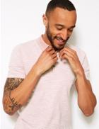 Marks & Spencer Pure Cotton Striped Knitted Polo Shirt Pink