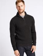 Marks & Spencer Textured Shawl Zip Neck Jumper Black Mix