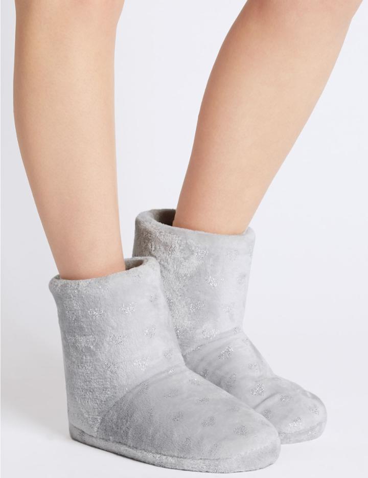 Marks & Spencer Heart Sequin Slipper Boots Grey