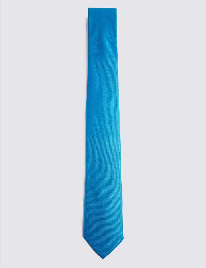 Marks & Spencer Pure Silk Satin Twill Tie Turquoise