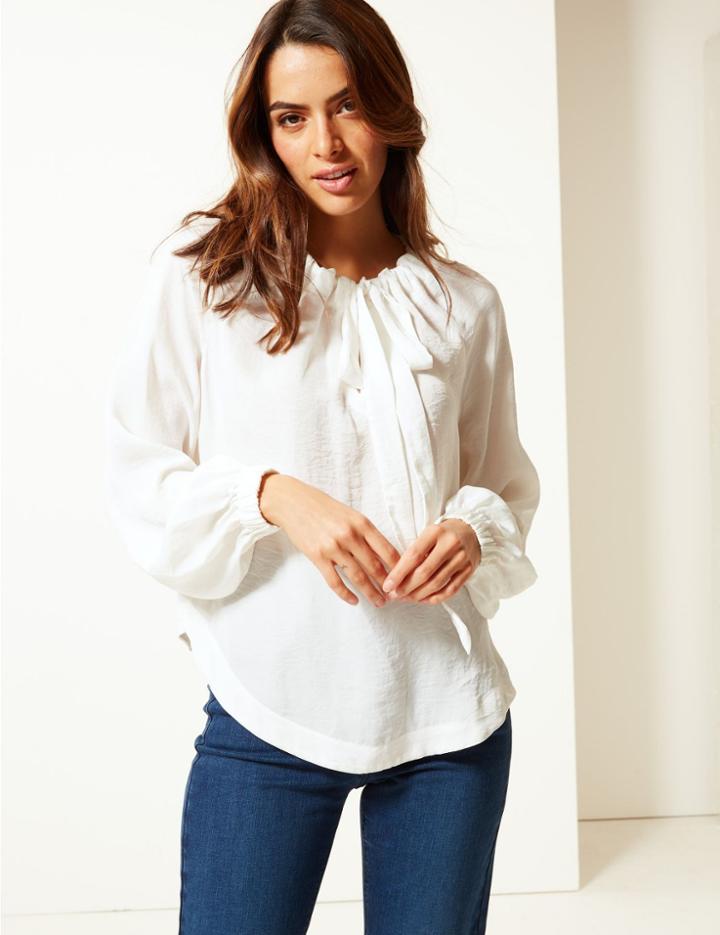 Marks & Spencer Round Neck Long Sleeve Blouse Winter White