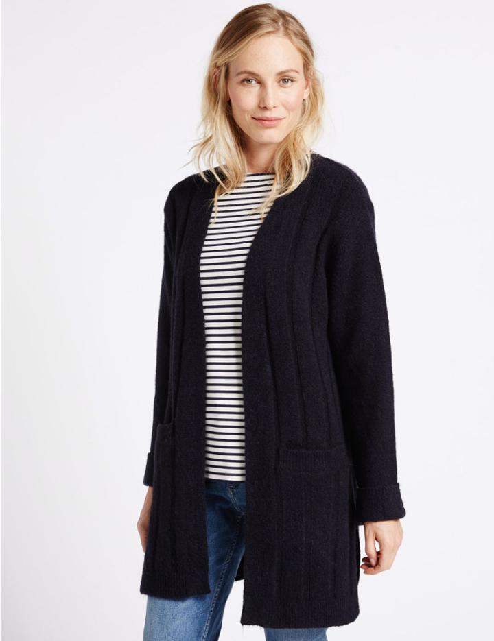 Marks & Spencer Textured 2 Pocket Cardigan Navy