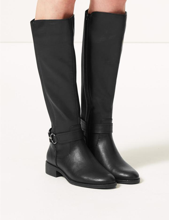 Marks & Spencer Elastic Back Rider Knee Boots Black