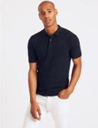 Marks & Spencer Pure Cotton Leaf Design Textured Slim Fit Polo Navy