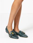 Marks & Spencer Leather Buckled Square Toe Loafers Dark Green