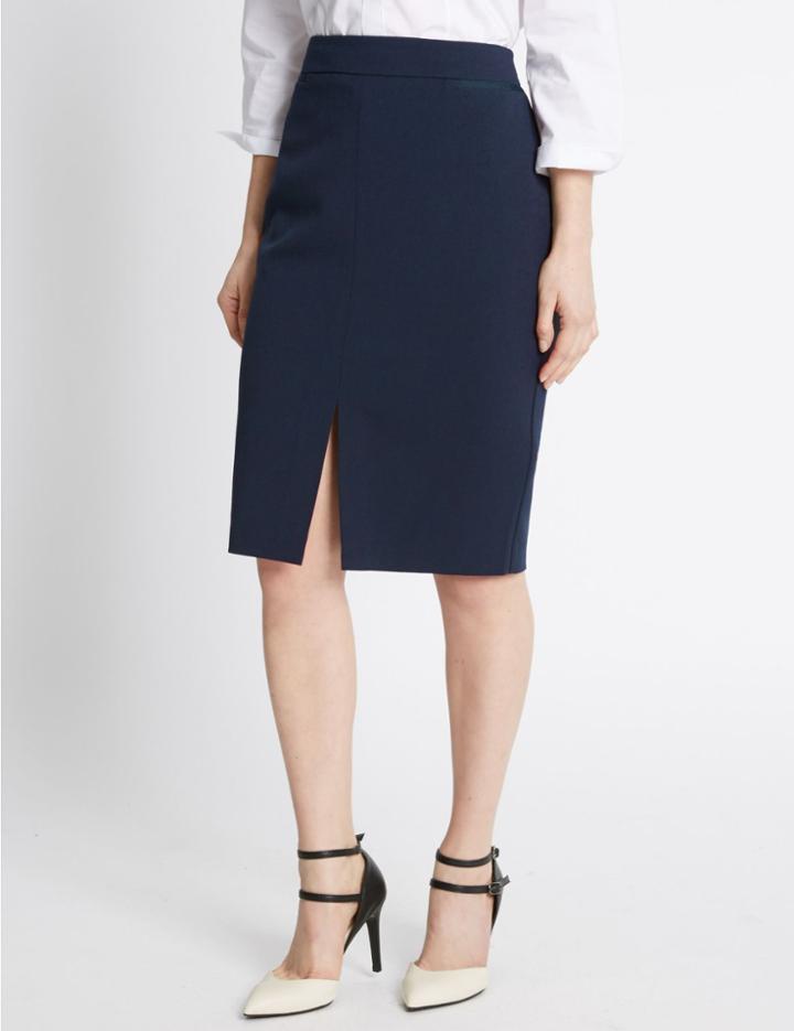 Marks & Spencer Petite Grosgrain Trim Pencil Skirt Navy