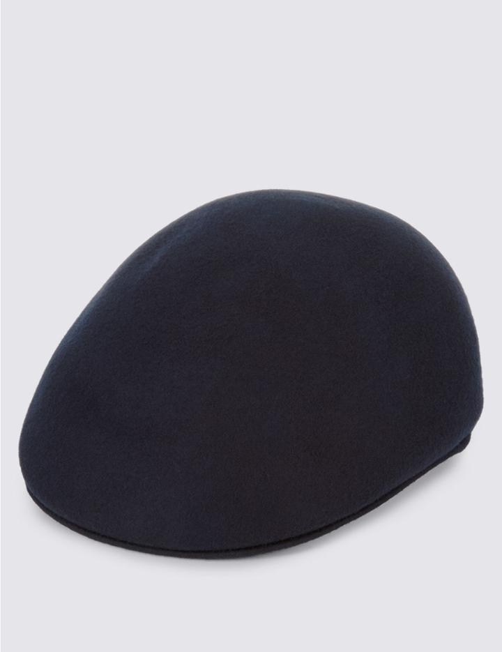 Marks & Spencer Pure Wool Flat Cap With Stormwear&trade; Navy