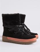Marks & Spencer Leather Side Zip Snow Ankle Boots Black Mix