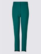 Marks & Spencer Cotton Blend Step Hem Slim Leg Trousers Teal