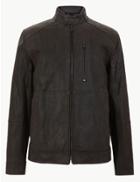 Marks & Spencer Double Collar Leather Biker Jacket Chocolate
